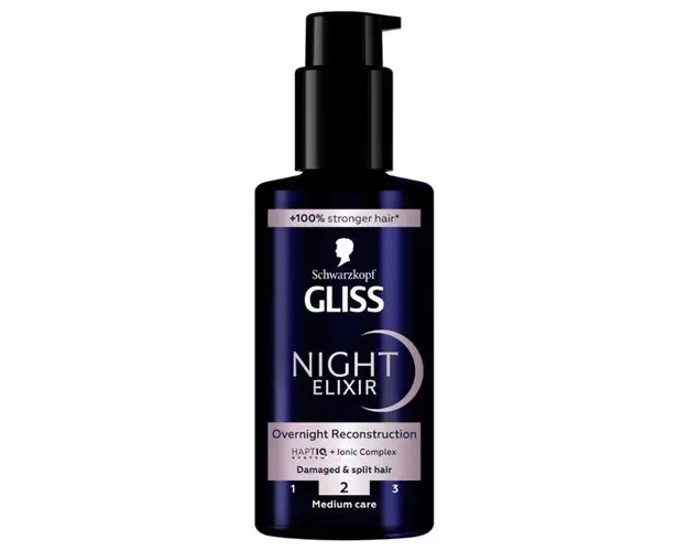 Ser Regenerant pentru Parul Deteriorat si Despicat - Schwarzkopf Gliss Night Elixir Overnight Reconstruction, Medium Care, 100 ml