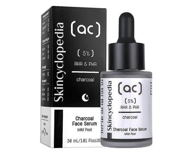 Serum Facial pentru Peeling cu Carbune si 5% Acizi Mandelici si Polihidrolixici Skincyclopedia Camco, 30 ml