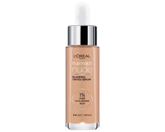 Serum Redensificator Infuzat cu Pigmenti - L&#039;Oreal Paris True Match Nude Plumping Tined Serum, nuanta 3-4 Light Medium, 30 ml