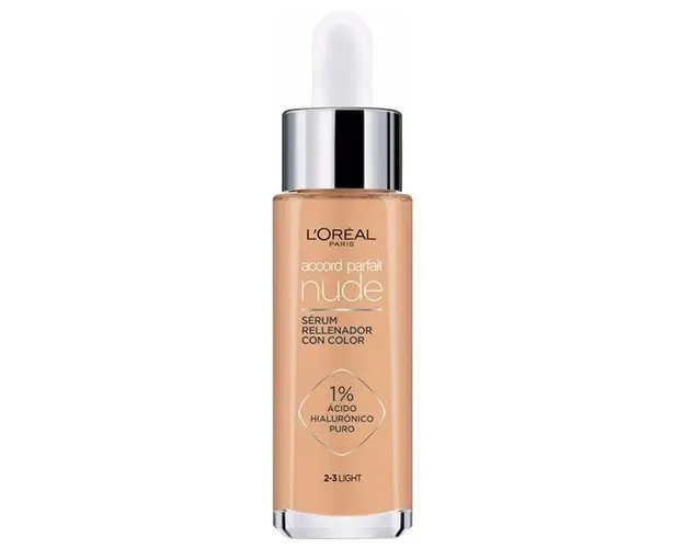 Serum Redensificator Infuzat cu Pigmenti si Acid Hialuronic - L&#039;Oreal Paris Accord Parfait Nude Serum Rellenador Con Color 1% Acido Hialuronico Puro, nuanta 2-3 Light, 30 ml