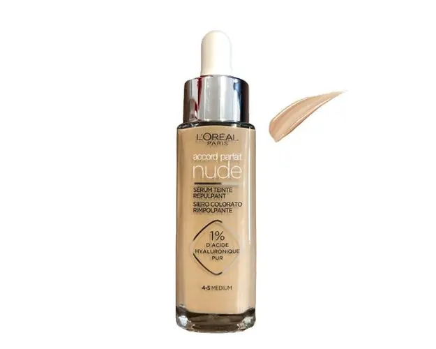 Serum Redensificator Infuzat cu Pigmenti si Acid Hialuronic - L&#039;Oreal Paris Accord Parfait Nude Siero Colorado Rimpolpante 1% D&#039;Acide Hyaluronico Pur, nuanta 4-5 Medium, 30 ml