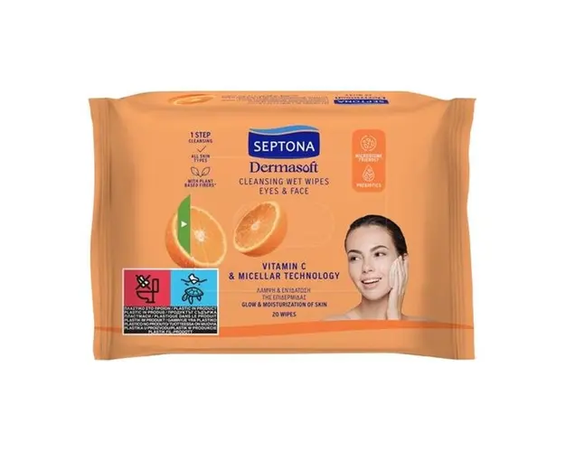 Servetele Umede Demachiante - Septona Dermasoft Vitamin C &amp; Micellar Technology, 20 buc