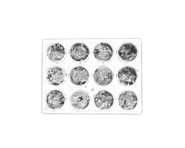 Set 12 decoratiuni pentru unghii, Global Fashion, paiete fluturi, Argintiu