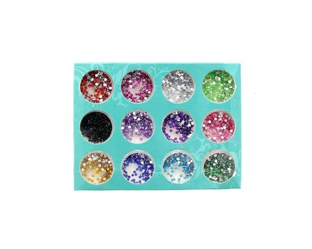 Set 12 decoratiuni unghii, Global Fashion, cristale cerc, Multicolor
