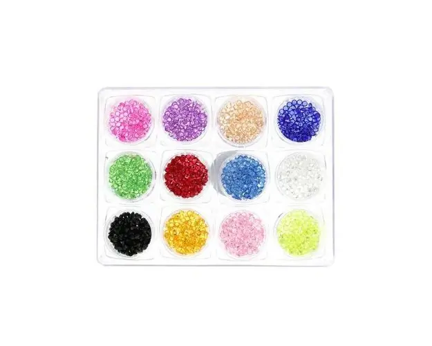 Set 12 decoratiuni unghii, Global Fashion, cristale rotunde, Multicolor