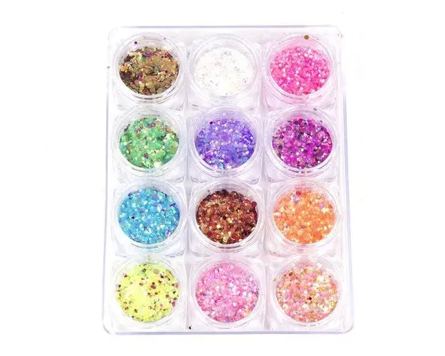 Set 12 decoratiuni unghii, Global Fashion, paiete colorate, Multicolor
