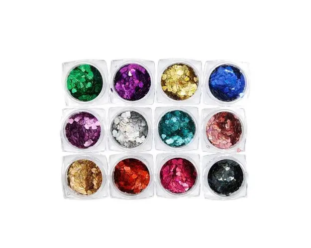 Set 12 decoratiuni unghii, Global Fashion, paiete inimi, Mix de culori