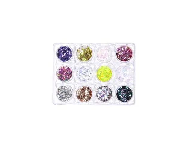 Set 12 decoratiuni unghii, Global Fashion, paiete inimi, Multicolor