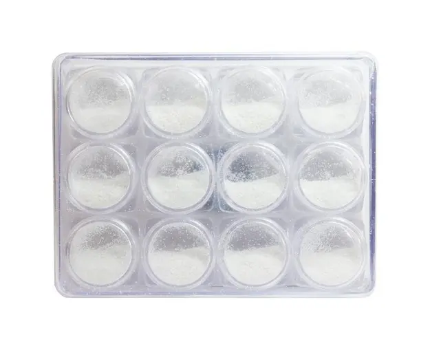 Set 12 decoratiuni unghii, Global Fashion, sclipici, Alb