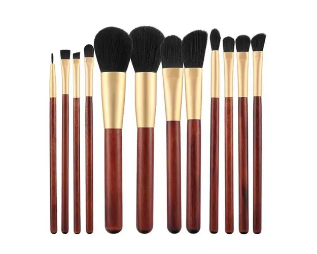 Set 12 Pensule cu Maner din Lemn pentru Machiaj - Mimo Makeup Brush Wooden, 12 buc