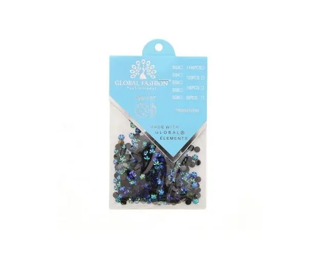 Decor pentru unghii, Swarovski, Flori 3D, Global Fashion, set 1440 buc, verde/albastru