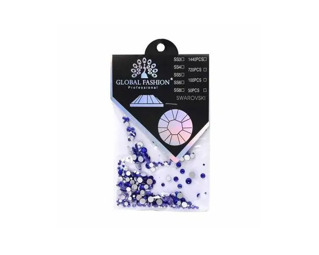 Set 1440 decoratiuni unghii, Global Fashion, pietre pentru unghii, Albastru