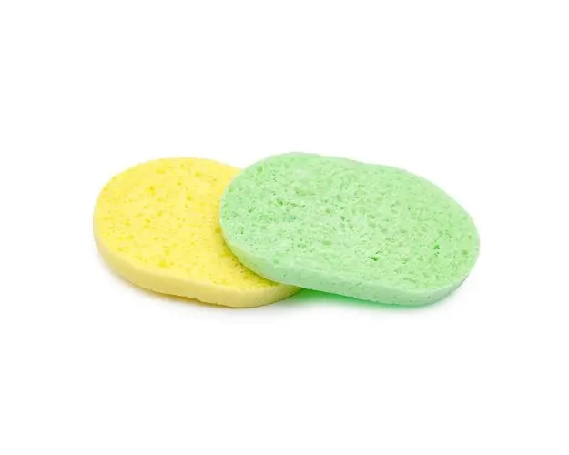 Set 2 bucati, burete pentru curatat fata, oval, verde/galben