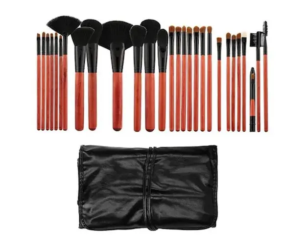 Set 28 Pensule Roz cu Negru pentru Machiaj - Mimo Makeup Brush Cherry &amp; Black, 28 buc