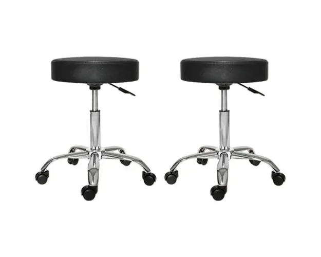 Set 2x Scaun rotativ pentru salon, Taburet hidraulic pe roti Negru