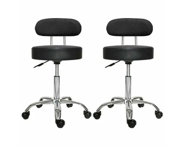 Set 2x Scaun salon cu spatar Negru, Taburet rotativ pe roti