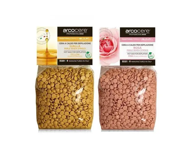Set 5 pungi ceara profesionala traditionala elastica Arcocere 1 kg roz /galben 