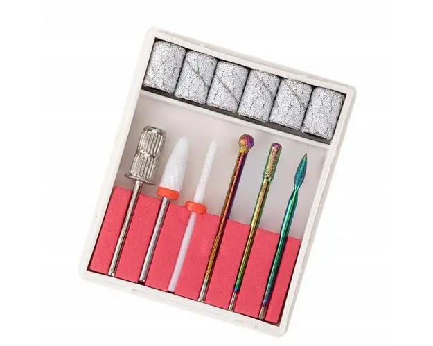 Set 6 capete profesionale pentru freza unghii si 6 inele smirghel