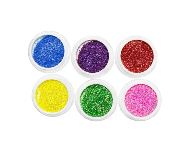 Set 6 decoratiuni unghii, Global Fashion, sclipici pulbere fina, Multicolor