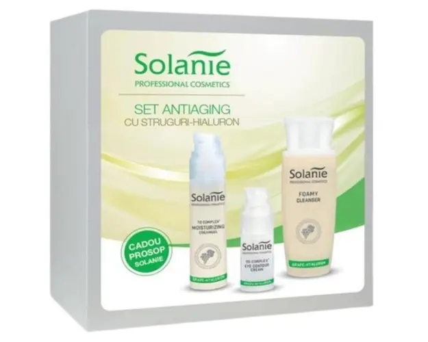 Set AntiAging Struguri-Hialuron - Solanie ( Gel spuma 150 ml + Crema zi 50 ml + Crema antirid 15 ml + Prosop )