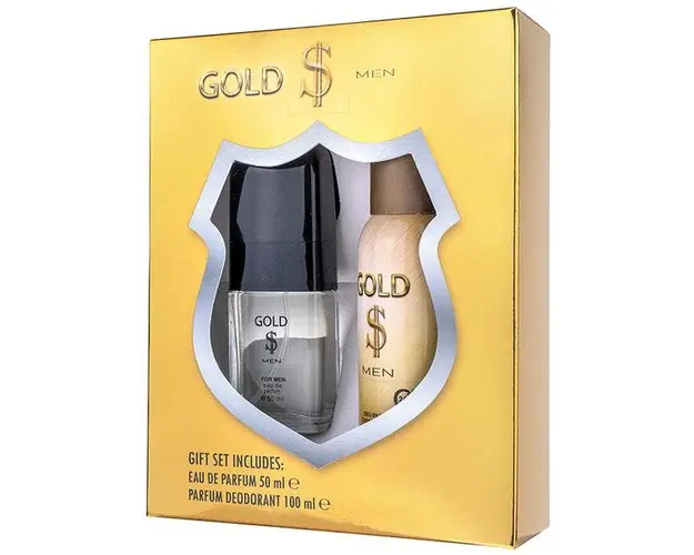 Set cadou barbati Gold Men $ SET1109 - Apa de parfum 50 ml + Deodorant 100 ml 