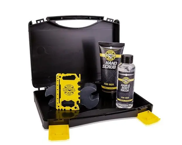 Set cadou barbati Accentra Bath &amp; Body Tools prezentare cadou in cutie scule, Gel 2in1 hair&amp;body wash 100ml, Scrub exfoliant pentru maini 100ml, Sapun cheie 120g, Multi intrument