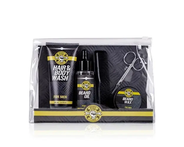 Set cadou Accentra barbati ingrijire barba Bath &amp; Body Tools, Gel 2in1 hair&amp;body wash 100ml, Ulei pentru barba 50ml, Ceara pentru barba 20g, Foarfece si pieptan pentru barba