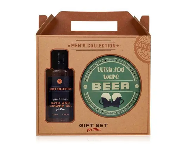 Set cadou barbati Accentra Men's Collection in cutie hartie kraft, Gel de dus 180ml, Suport bere 2 bucati 
