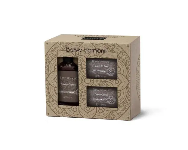 Set cadou cu cafea, balsam de maini 200ml + 2 sapunuri 190g, Barwa Cosmetics
