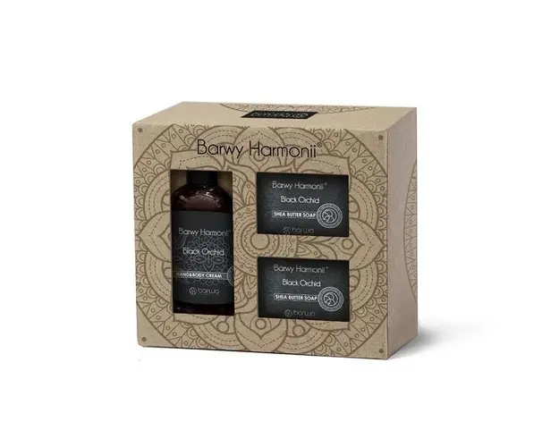 Set cadou cu orhidee neagra, balsam de maini 200ml + 2 sapunuri 190g Barwa Cosmetics