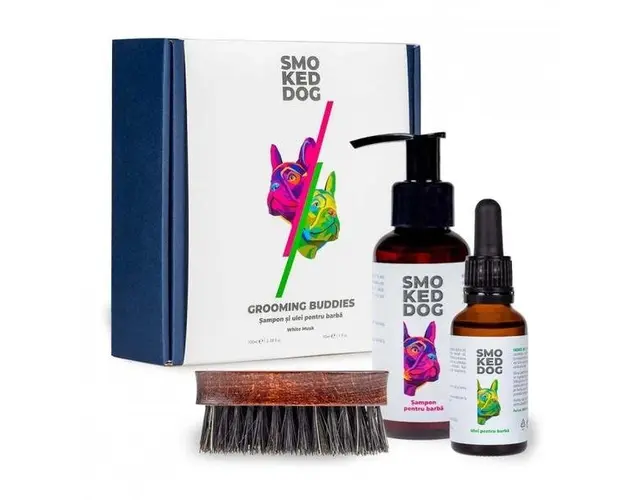 Set Cadou ingrijire barba Smoked Dog Grooming Buddies One Sampon 100ml + Ulei barba 30ml