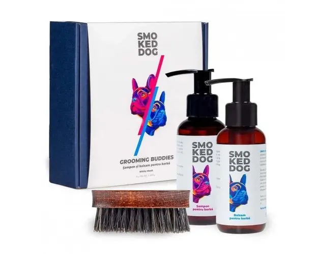 Set Cadou ingrijire barba Smoked Dog Grooming Buddies Two Balsam, Sampon 100ml + Balsam barba 100ml