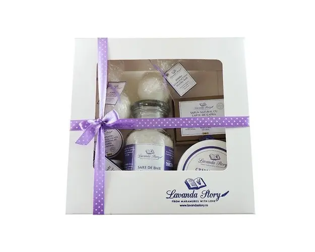 Set cadou Lavanda Story 2( lumanare, bile efervescente, sare de baie,balsam piele,crema corp, sapun) 760 gr