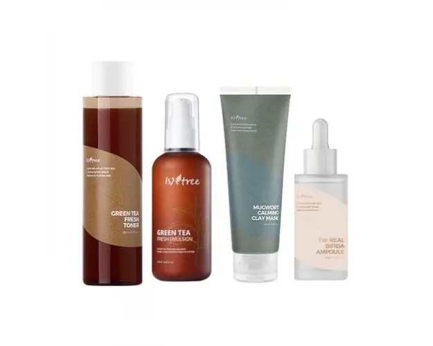 Set cadou Revigorant Isntree cu Toner Green Tea 200 ml, Emulsie Fresh Green Tea 120 ml, Masca cu argila 100 ml, Ampoule TW-Real Bifida 50 ml