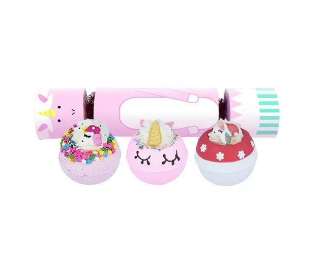 Set cadou The Christmas Unicorn Cracker, 3 produse, bile de baie 3x160g, Bomb Cosmetics