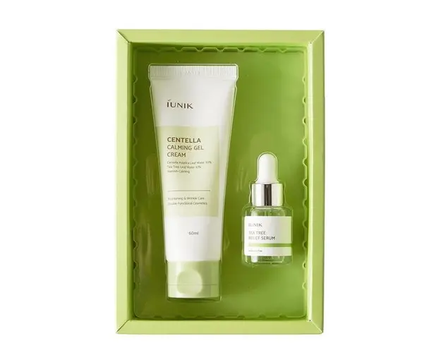 Set calmant cu centella asiatica si arbore de ceai verde ( gel crema 60ml + serum 15ml )