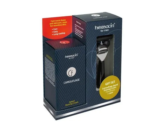Set cadou Camouflage pentru barbati cu aparat de ras, Herbacin, 280 g