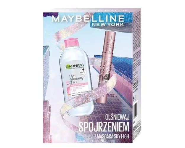 Set Cosmetic: Mascara Maybelline New York Lash Sensational Sky High, Black, 7.2 ml + Apa Micelara 3-in-1 Garnier Skin Naturals pentru Ten Sensibil, 400 ml, 1 pachet: