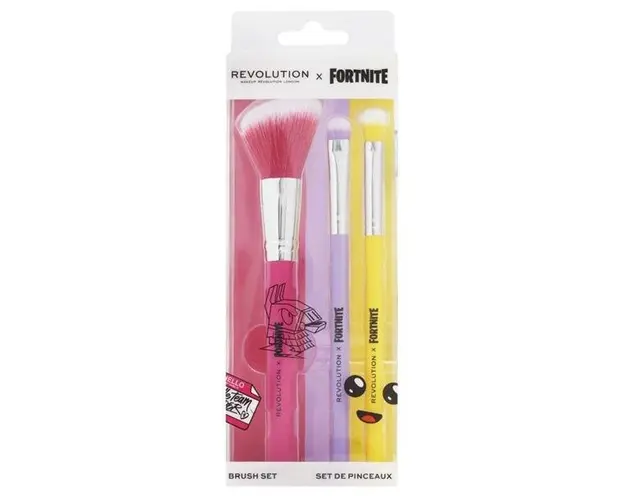 Set cu 3 Pensule pentru Machiaj - Makeup Revolution Fornite Character Trio Set Brush, 1 set