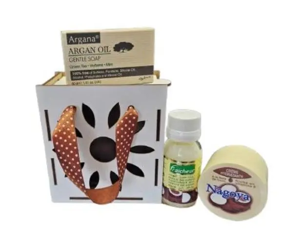 Set cutie lemn crema cocos Nagoya 100 ml, ulei fraicheur cocos 60 ml, sapun cu ulei de argan Argana 40 gr