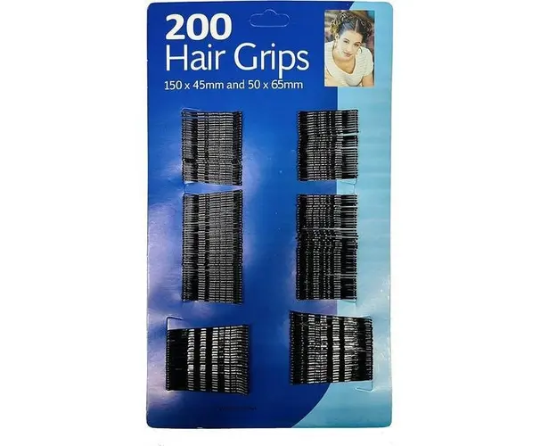 Set de 200 agrafe metalice negre pentru par, doua marimi 45 - 65 mm, articol AMT022