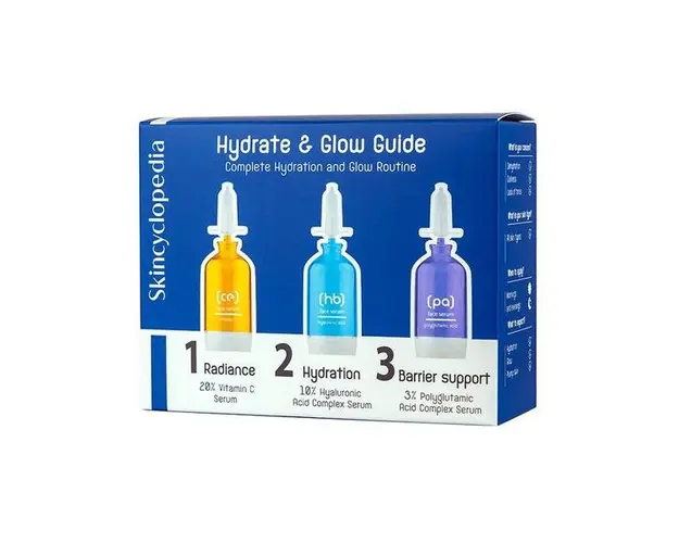 Set de Serumuri pentru Hidratarea si Iluminarea Tenului Skincyclopedia Hydrate and Glow Guide Camco - Vitamin C, Hyaluronic Acid, Polyglutamic Acid