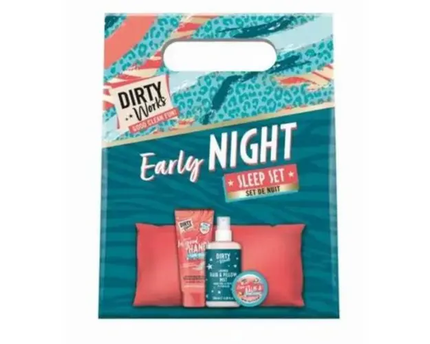 Set Early Night - Crema de maini 100 ml, Balsam de buze 10 g, Spray pentru par 100 ml, Perna pentru ochi
