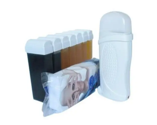 Set epilare incalzitor cu 7 ceara Incalzitor + Hartie epilare 100buc + 5 Cartuse cu miere 100ml + 2 Cartuse Azulena 100ml Total Pro Beauty