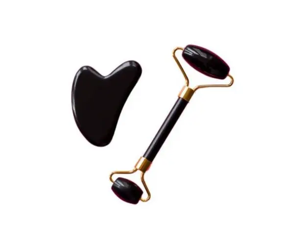 Set Facial Roller si Piatra Guasha Negru Obsidian in Cutie Cadou/ Gift Box