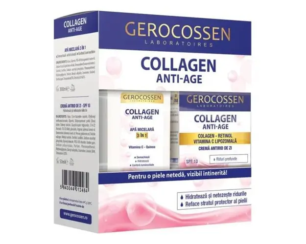 Set Gerocossen Laboratoires - Apa Micelara Collagen Anti-age si Crema Antirid de Zi Collagen Anti-age, 1 pachet