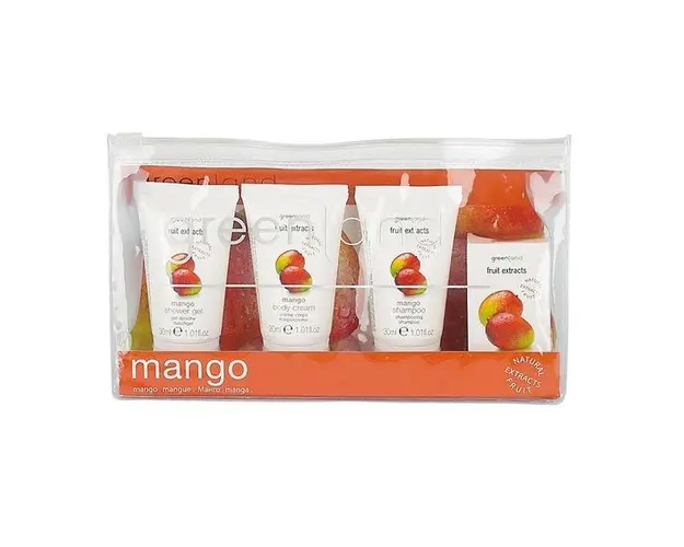 Set ingrijire corp, cu mango, crema corp 30ml, gel dus 30ml, sampon 30ml, sapun solid 30g, Greenland