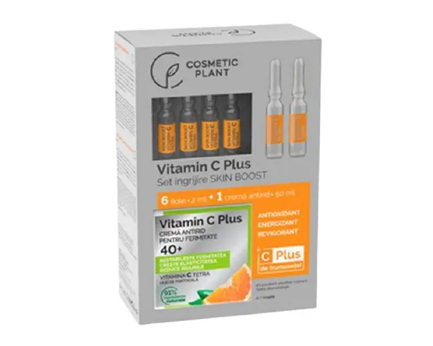 Set Ingrijire Skin Boost 40+ Cosmetic Plant: Crema Antirid pentru Fermitate 40+ Vitamin C Plus, 50ml; Fiole Skin Boost Vitamina C Plus, 6 x 2 ml