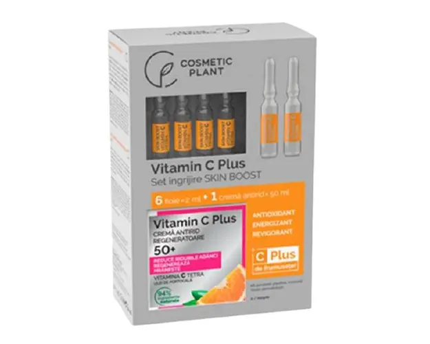 Set Ingrijire Skin Boost 50+ Cosmetic Plant: Crema Antirid Hidratanta 50+ Vitamin C Plus, 50ml; Fiole Skin Boost Vitamin C Plus, 6 x 2 ml 