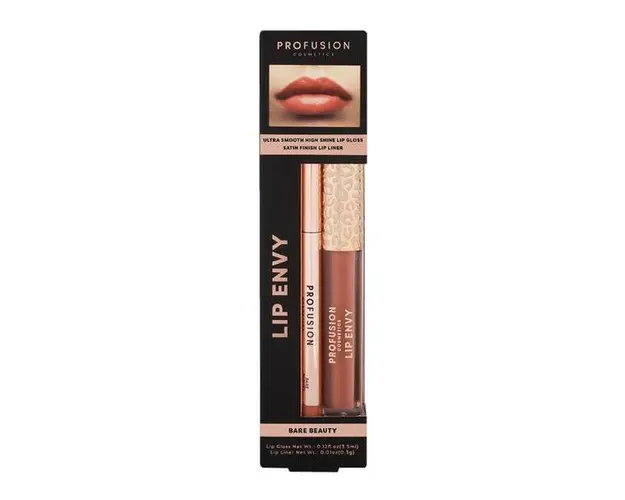 Set Luciu de Buze Ultra Neted si Lucios &amp; Creion pentru Buze cu Finish Satinat - Profusion Cosmetics Lip Envy Bare Beauty, 1 pachet